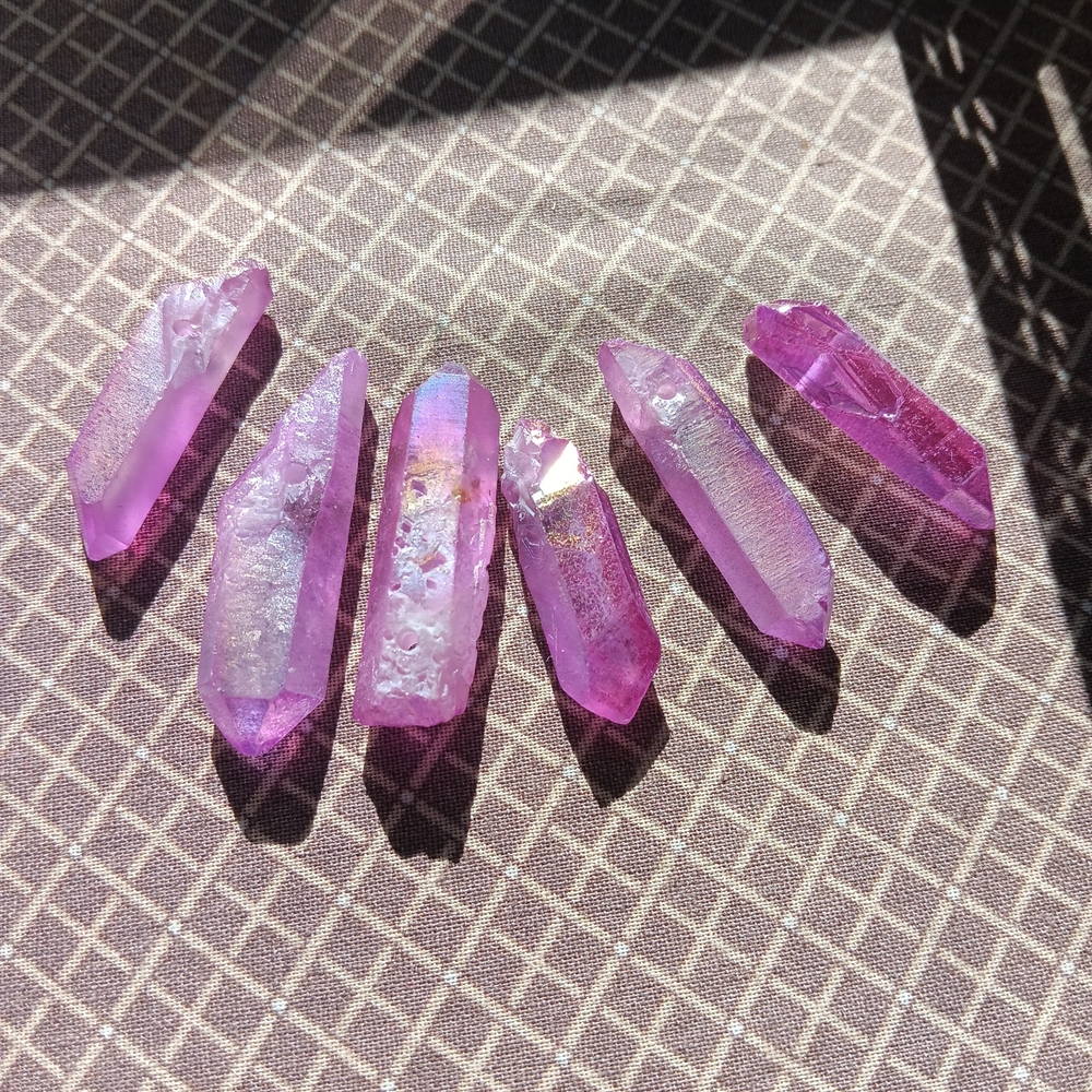 Pink Crystal Points, Drilled, New Condition, Great For Pendants.